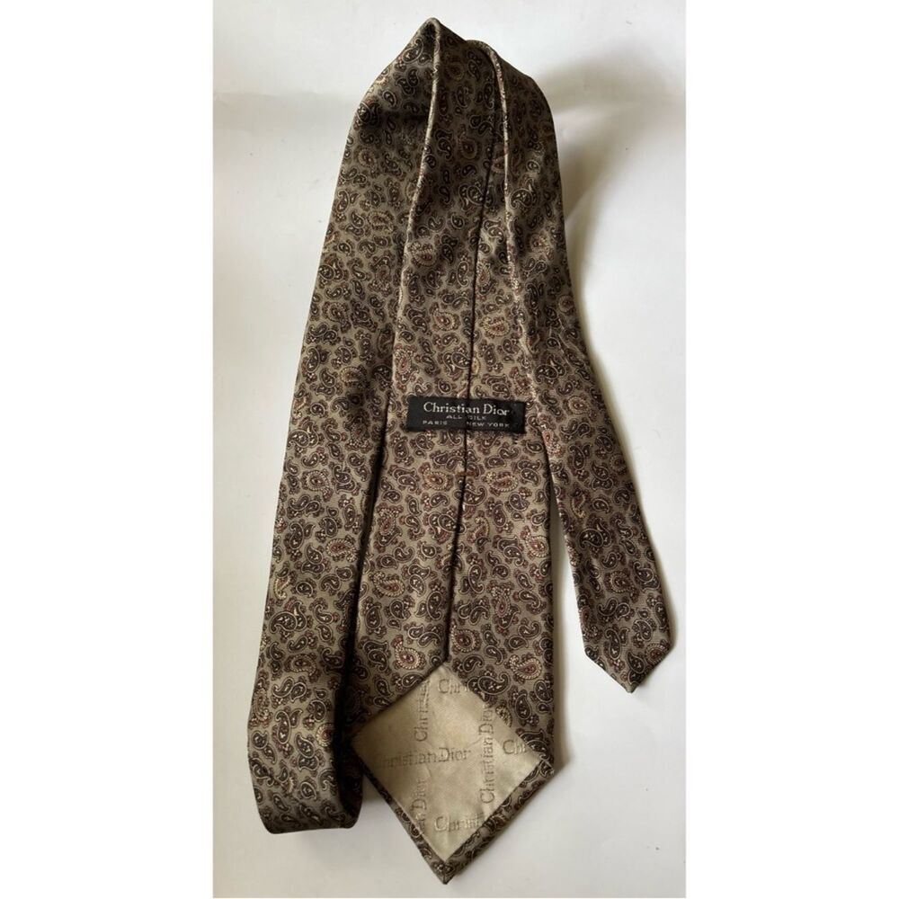 Vintage Christian Dior Brown Paisley Silk Tie - Picture 5 of 5